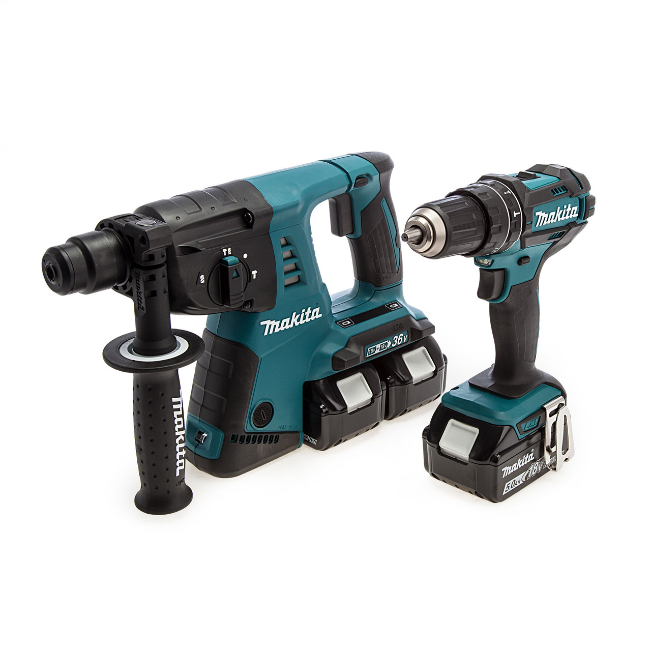 Makita DLX2137PTJ 18V Combi Drill & SDS+ Rotary Hammer Twin Pack with 4 × 5.0Ah Batteries