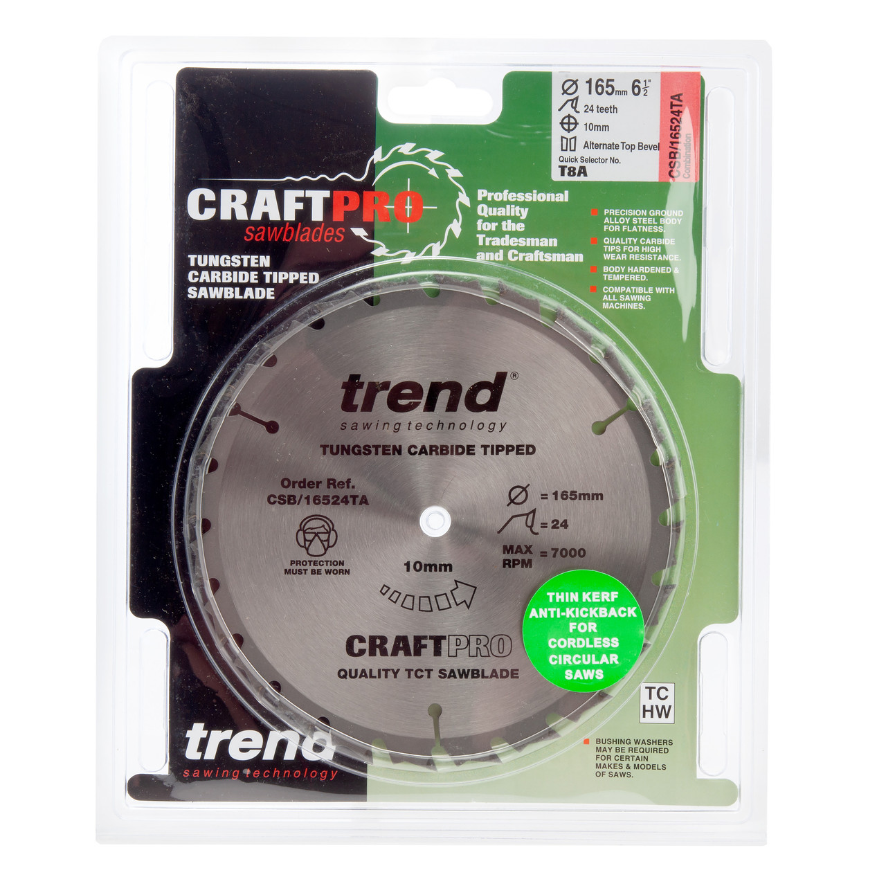 Trend CSB16524TA 165 × 10mm × 24T CraftPro Saw Blade for Wood