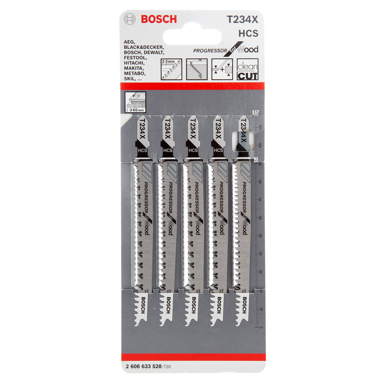 Bosch 2608633528 T 234 X Progressor Jigsaw Blade for Wood 117mm Pack of 5