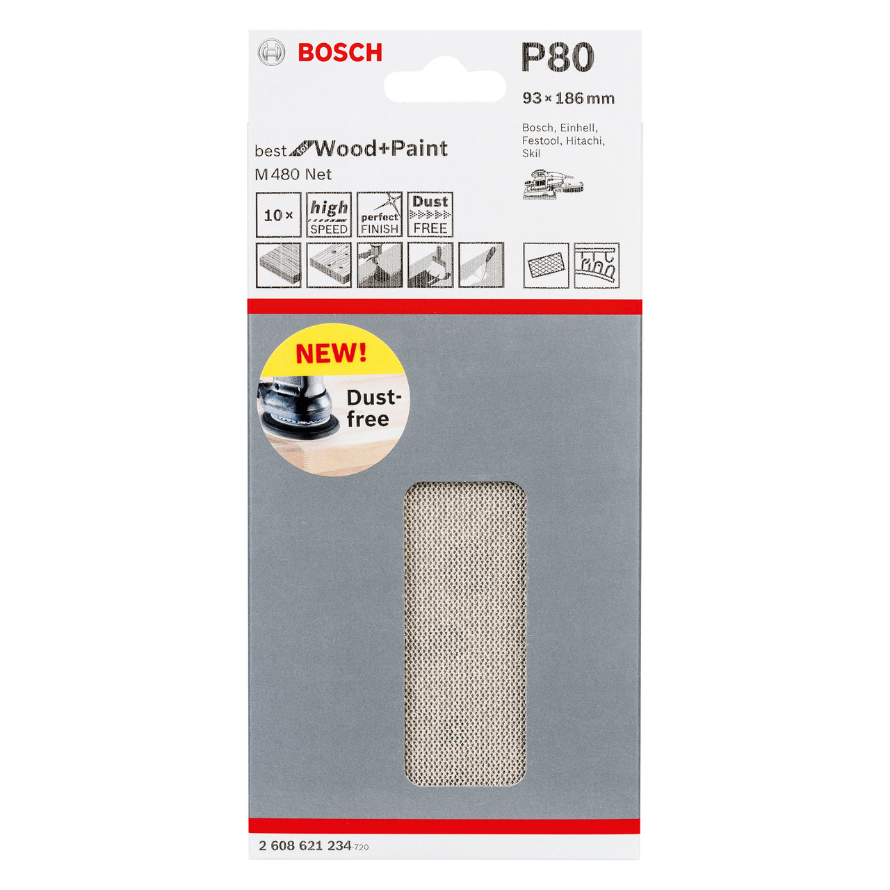Bosch 2608621234 M480 1/3 Sanding Sheet 80 Grit 93 × 186mm