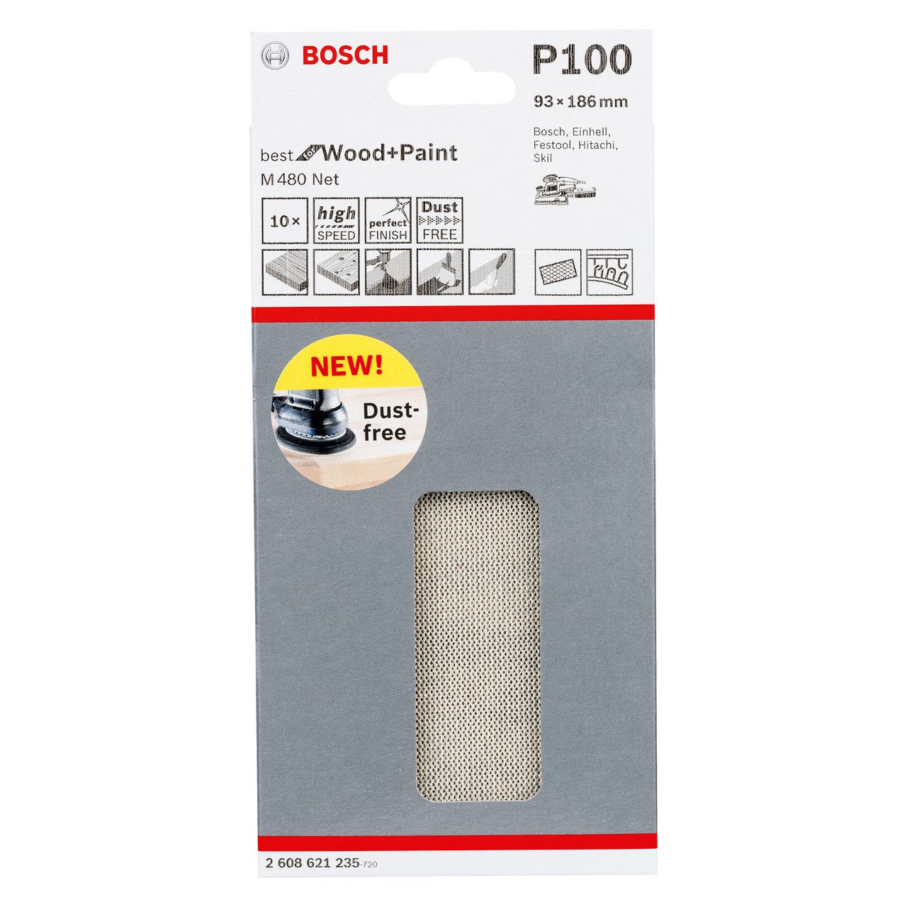 Bosch 2608621235 M480 1/3 Net Sanding Sheet 100 Grit 93 × 186mm