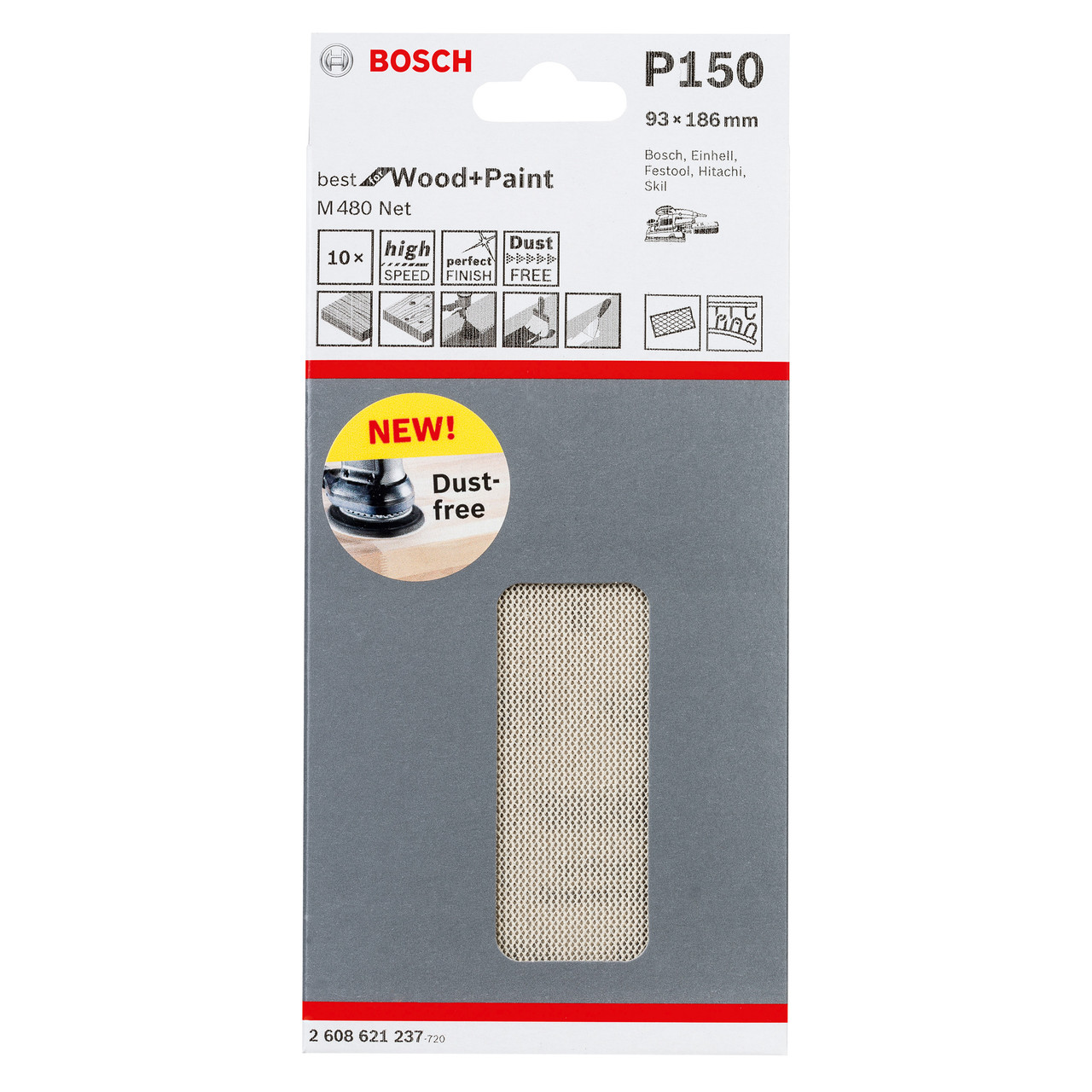 Bosch 2608621237 M480 1/3 Net Sanding Sheet 150 Grit 93 × 186mm