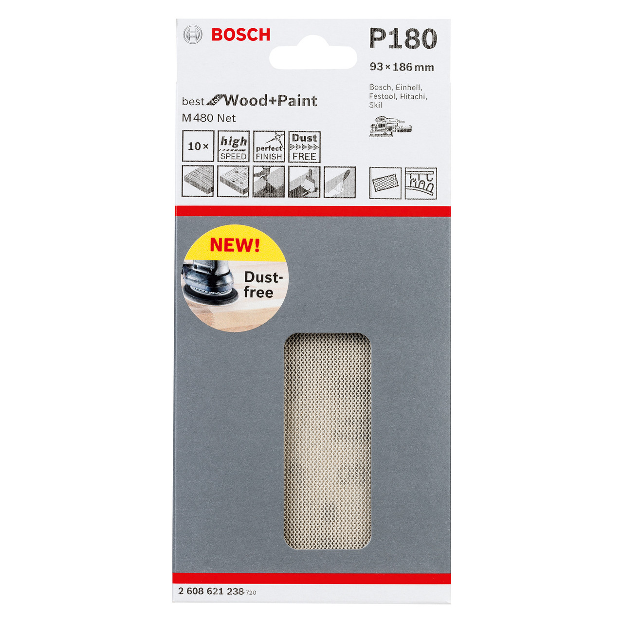 Bosch 2608621238 M480 1/3 Net Sanding Sheet 180 Grit 93 × 186mm