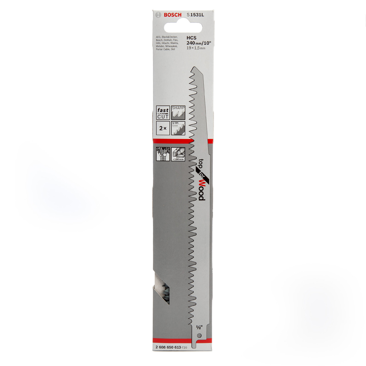 Bosch S1531L 240mm Reciprocating Saw Blade for Wood (Pack of 2)
