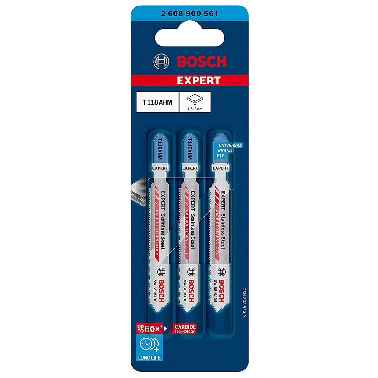 Bosch T118AHM 83mm Jigsaw Blade for Stainless Steel with 3 Blades