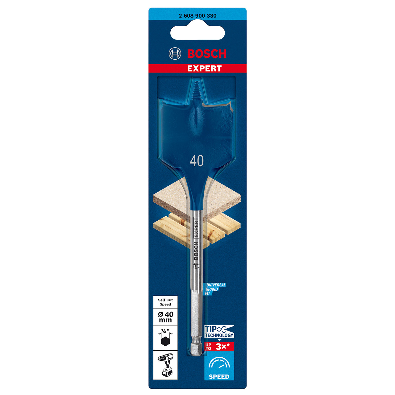 Bosch 2608900330 EXPERT Self Cut Speed Spade Drill Bit 40 × 152mm