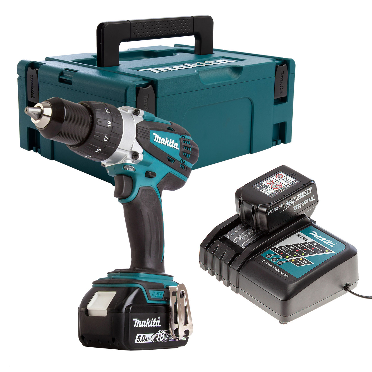Makita DHP458RTJ 18V LXT Combi Drill with 2 × 5.0Ah Batteries and Makpac Case