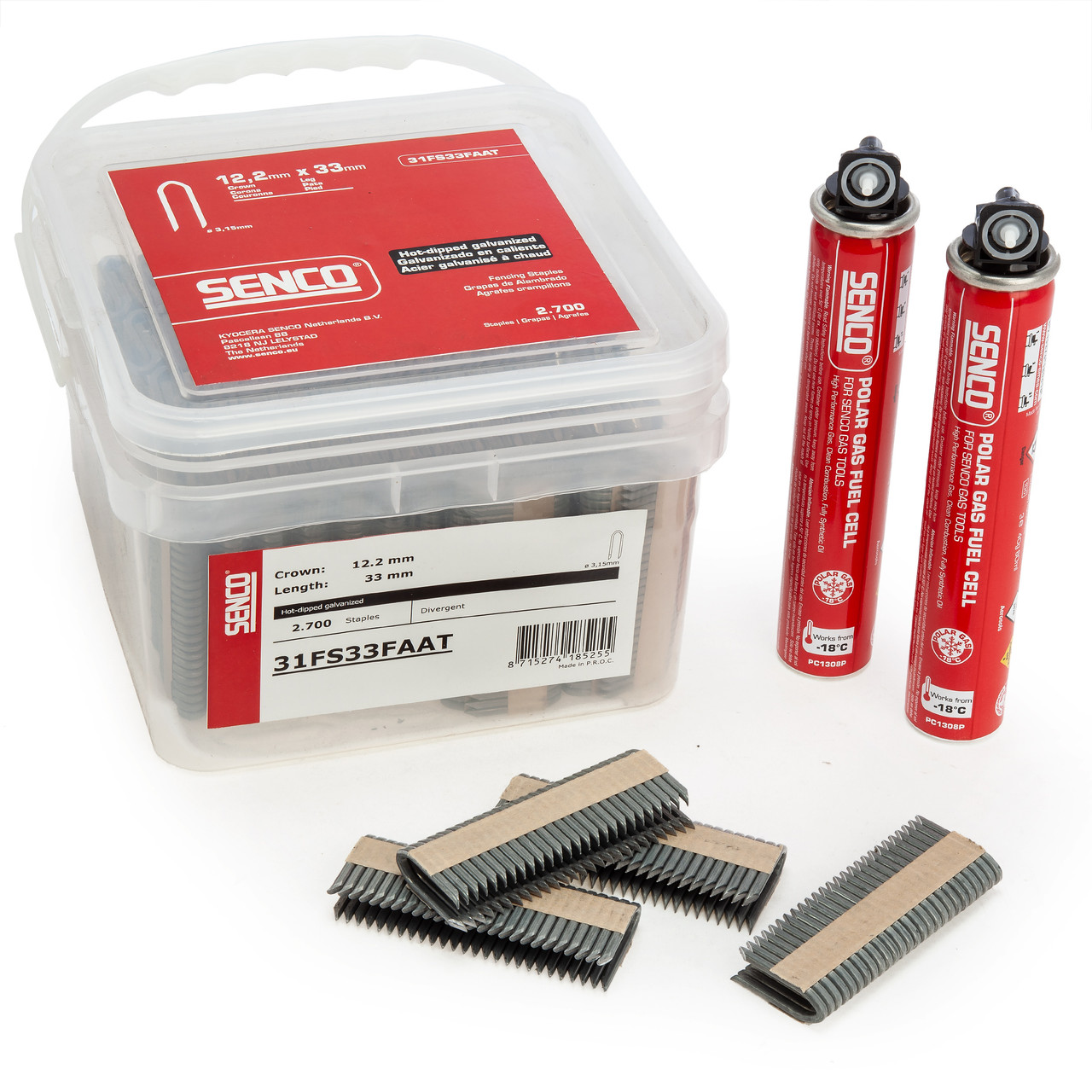 Senco 31FS33FAAT3FC 12.2mm × 33mm Staples with 2 × PC1308 Gas Fuel Cells