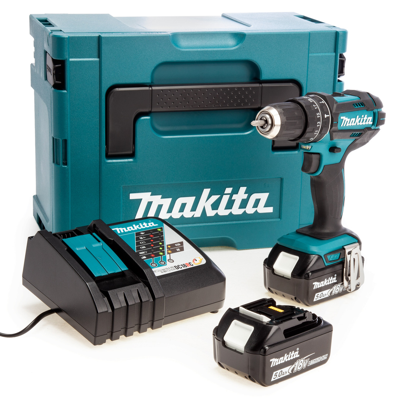 Makita DHP482RTJ 18V LXT Combi Drill with 2 × 5.0Ah Batteries and Makpac Case