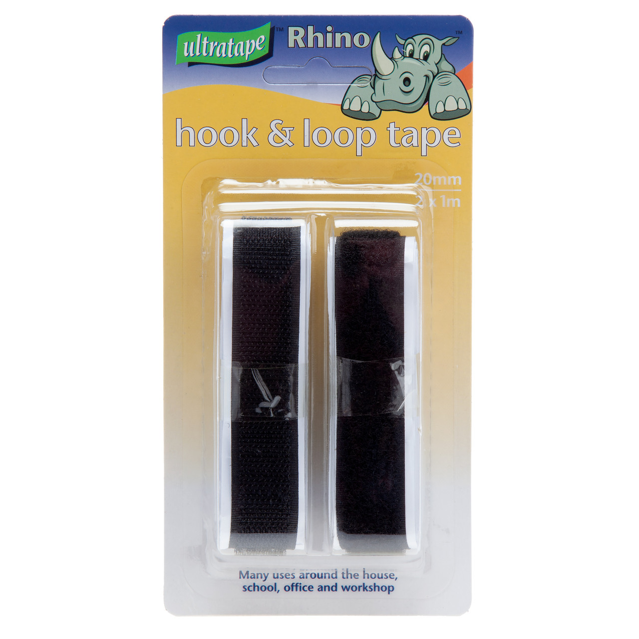Ultratape 0170201BKLHUL Rhino Black Hook & Loop Tape 20mm × 1m