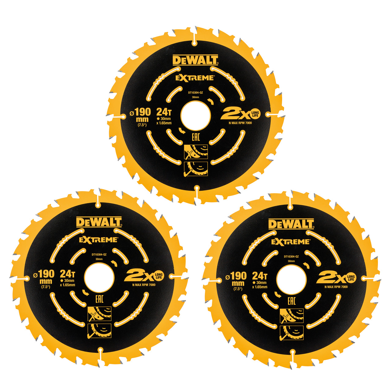Dewalt DT10399QZ 190 × 30mm × 24T Circular Saw Blades with 3 Pack