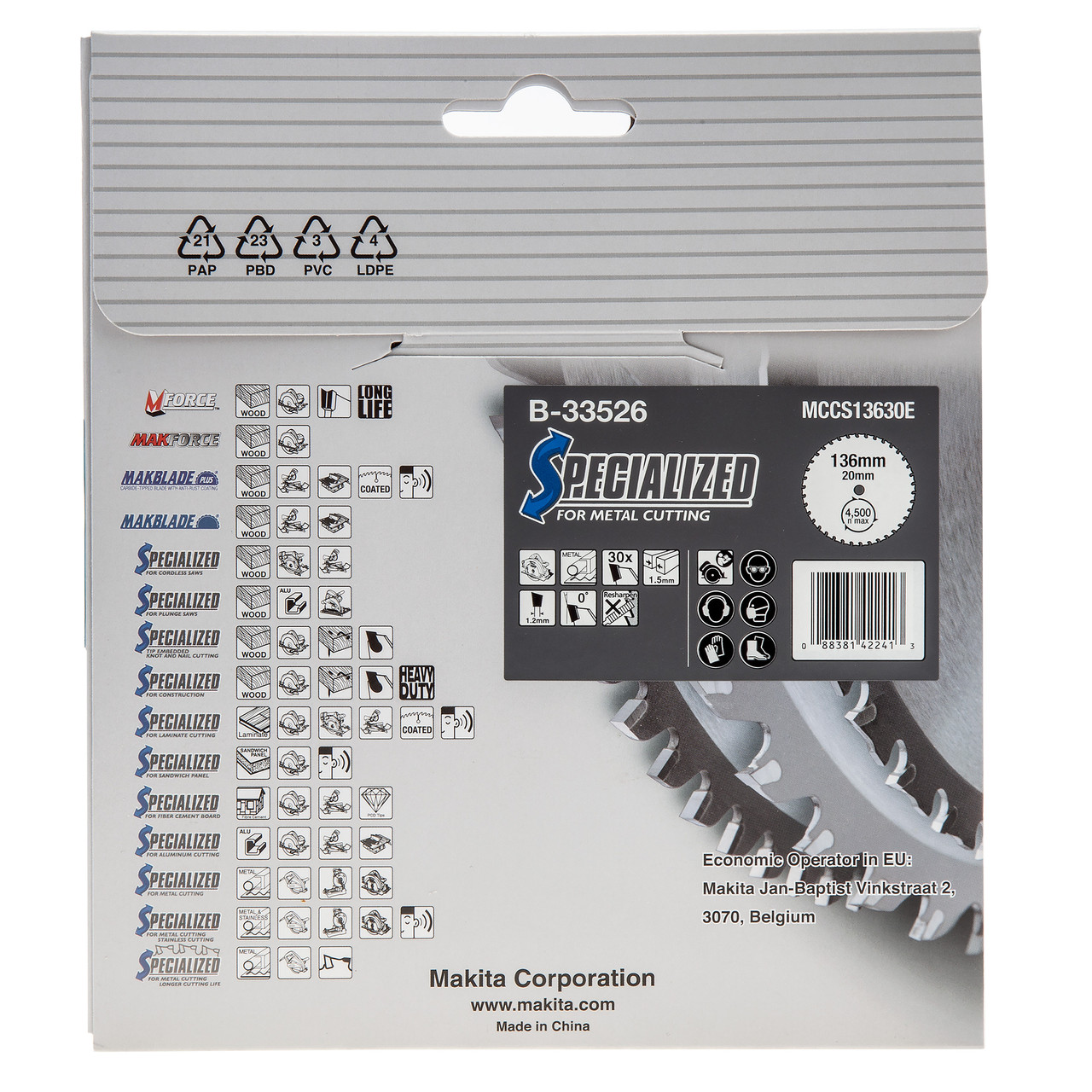 Makita B33526 136mm x 20mm x 30T Metal Cutting Saw Blade