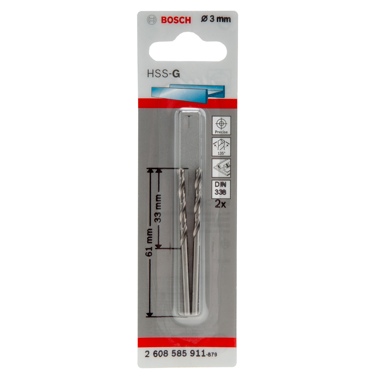 Bosch 2608585911 HSS-G Metal Drill Bits 3 × 61mm