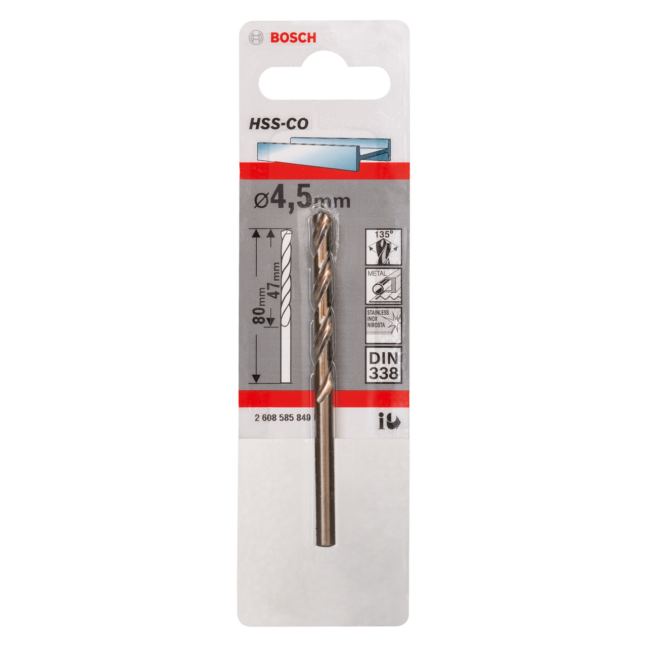 Bosch 2608585849 HSS-Co Twist Cobalt Drill Bit 4.5 × 47mm