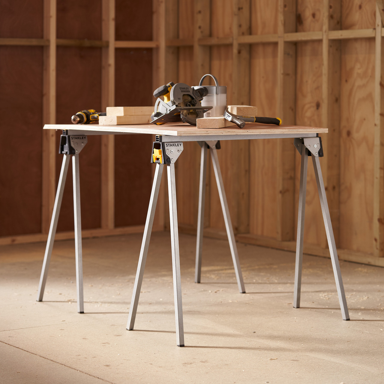 Stanley STST813371 Folding Metal Sawhorse 450kg Twin Pack