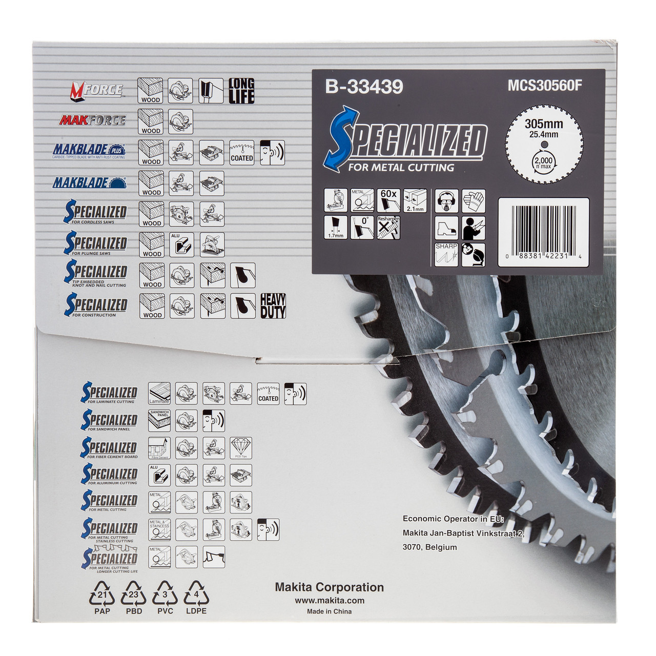 Makita B33439 305 × 25.4mm 60T Circular Saw Blade for Metal