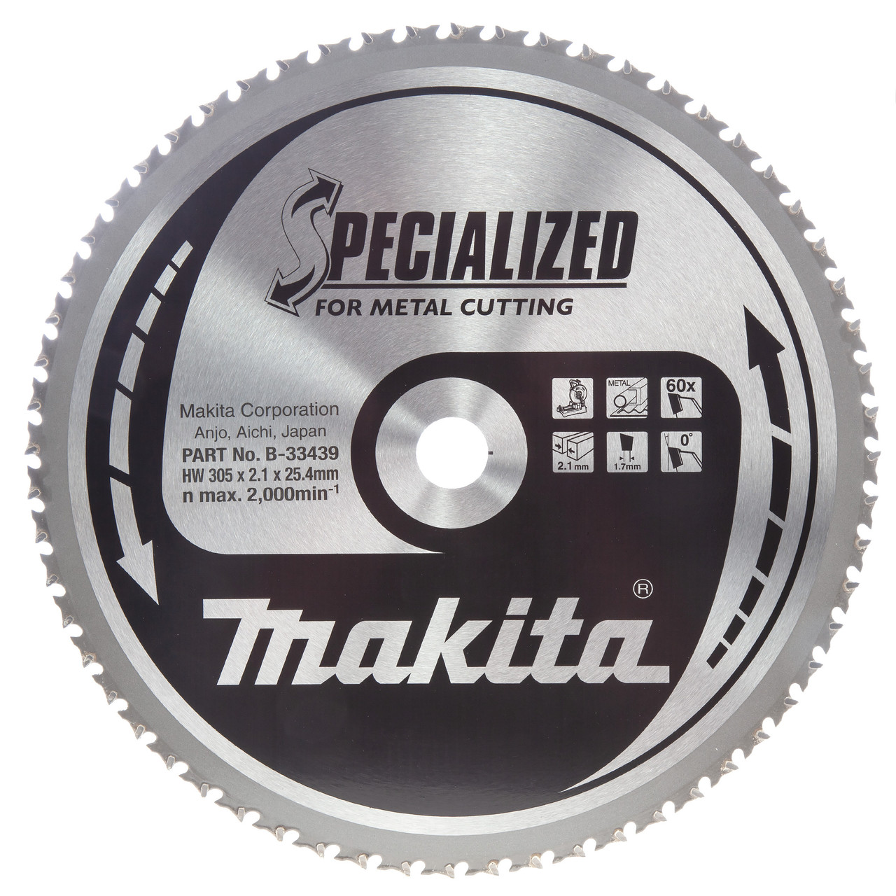 Makita B33439 305 × 25.4mm 60T Circular Saw Blade for Metal