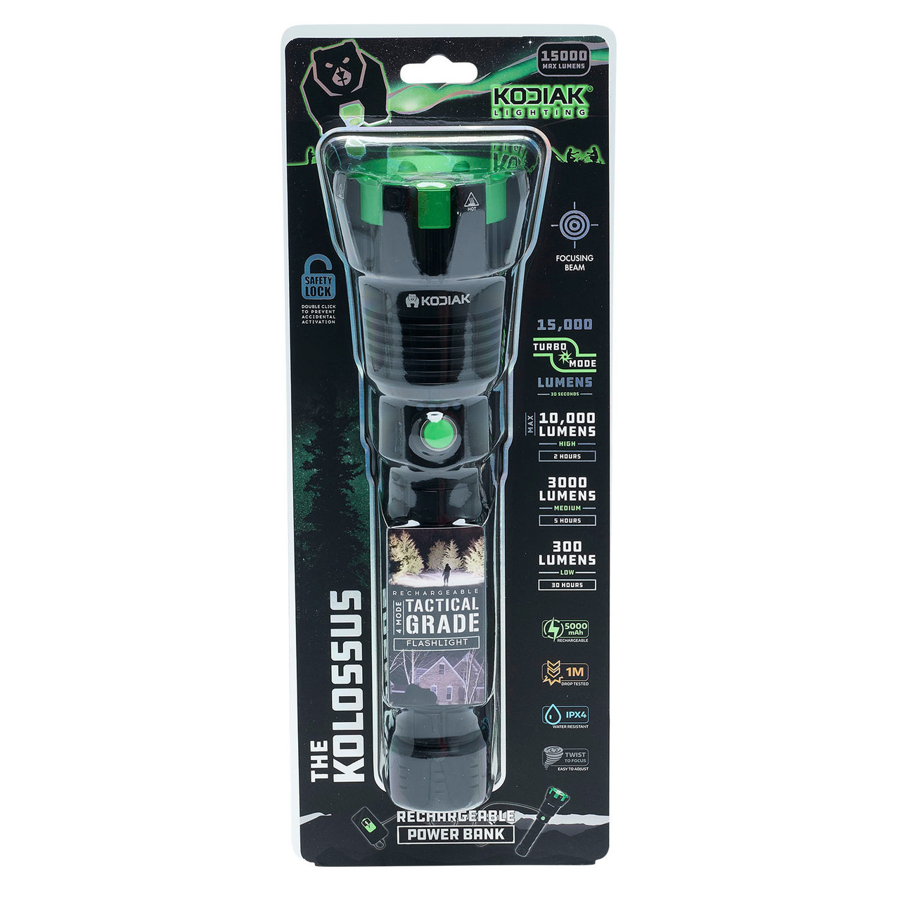 Litezall 25478 Kolossus Rechargeable Tactical Torch with Power Bank 15,000 Lumens