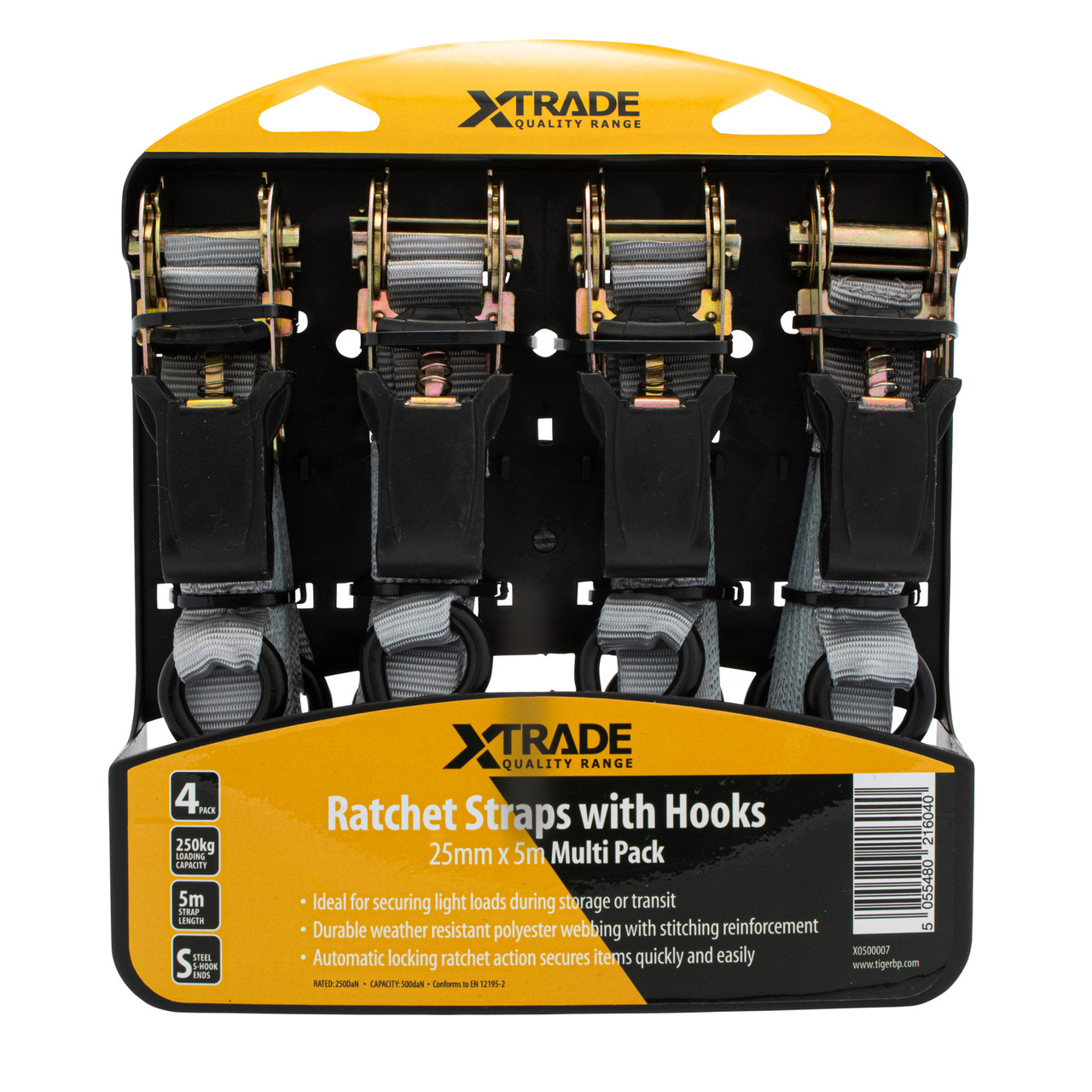 Xtrade X0500007 Ratchet Straps with Hooks 25mm × 5m (Pack of 4)