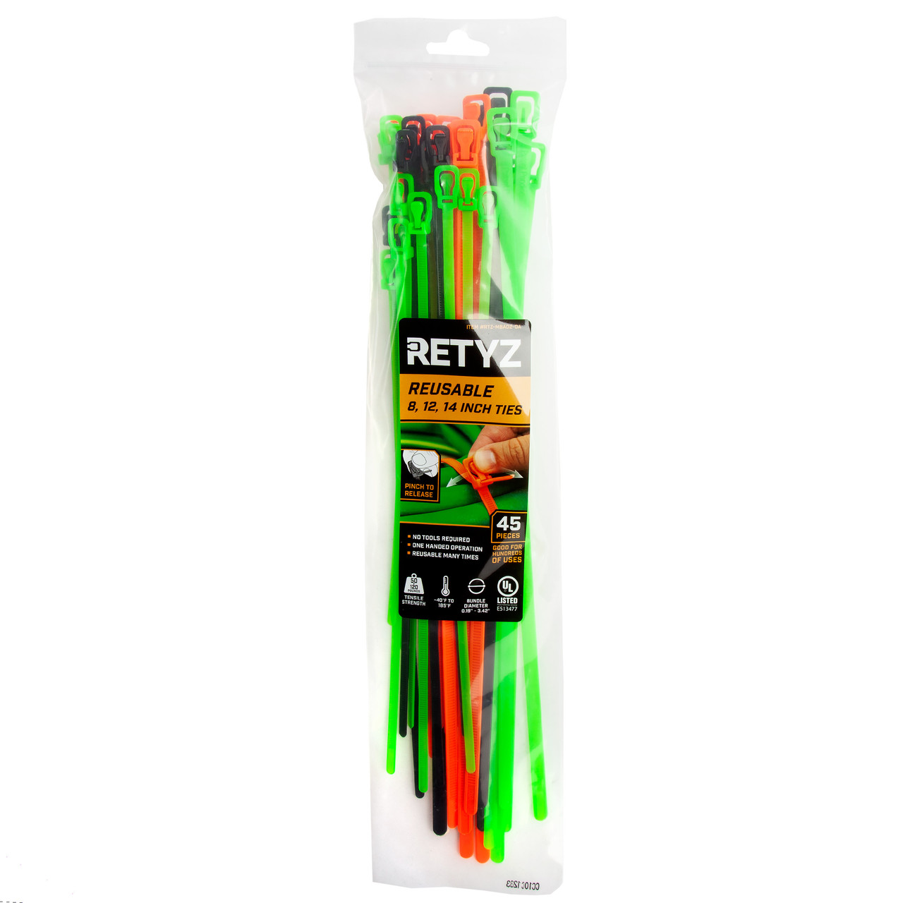 Retyz MBA02OA Reusable Cable Ties Pack of 45