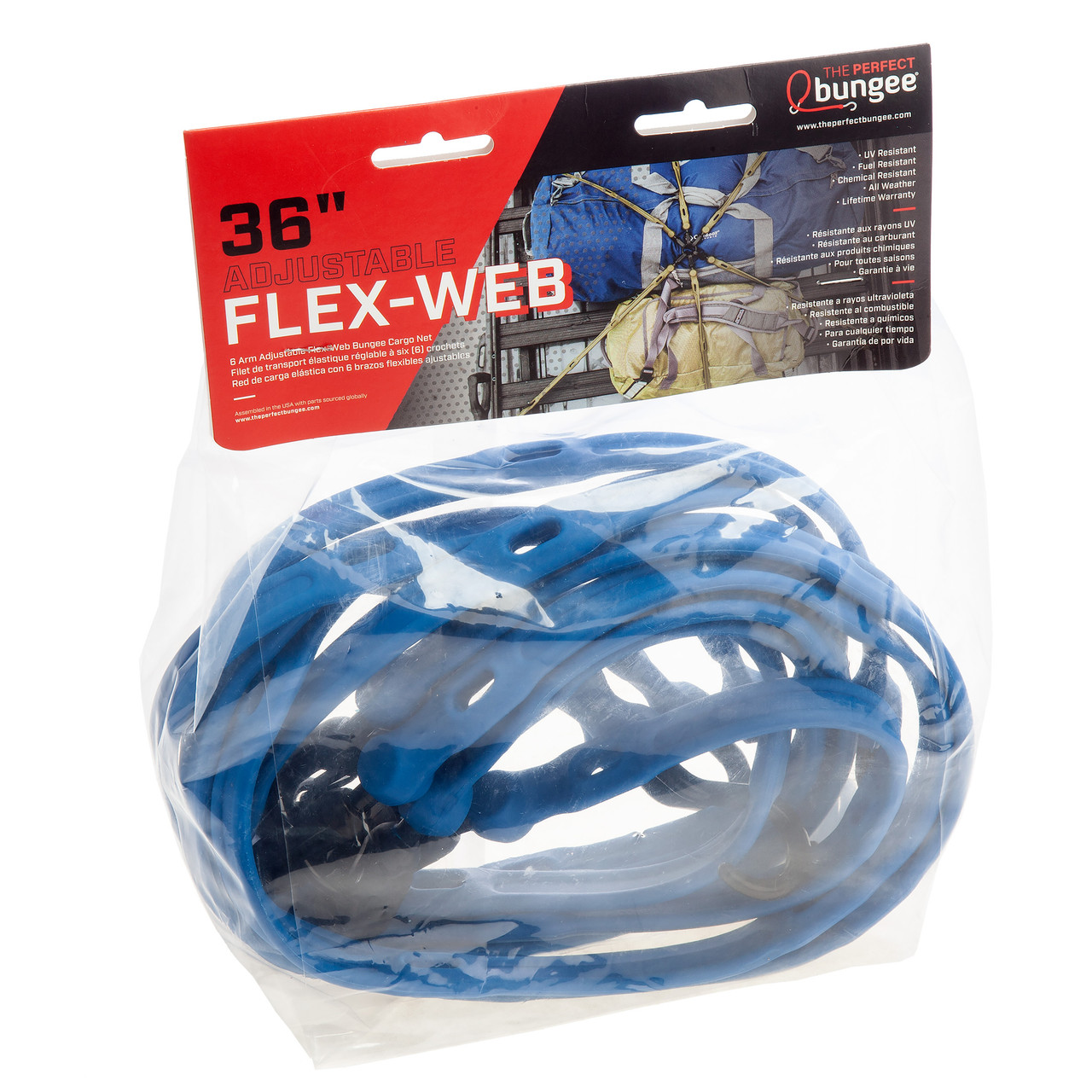 The Perfect Bungee FW366BL Adjustable 6-Strap Flex-Web Bungee Blue