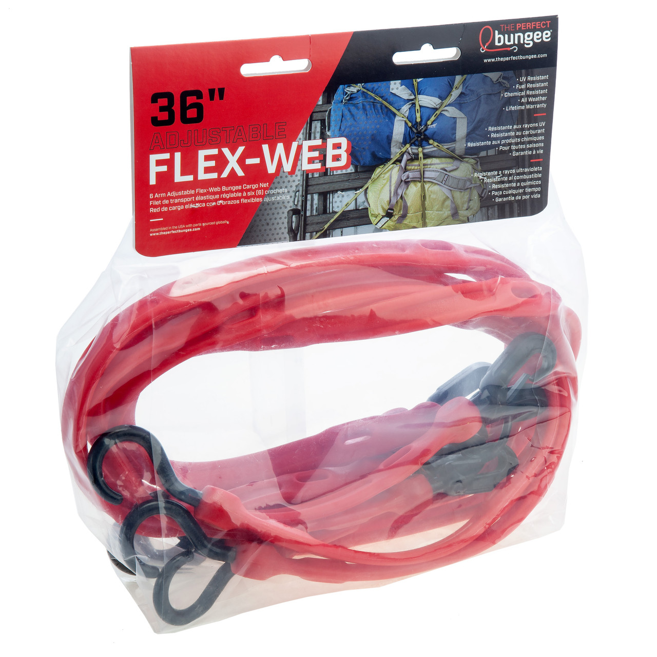 The Perfect Bungee FW366R Adjustable 6-Strap Flex-Web Bungee Red