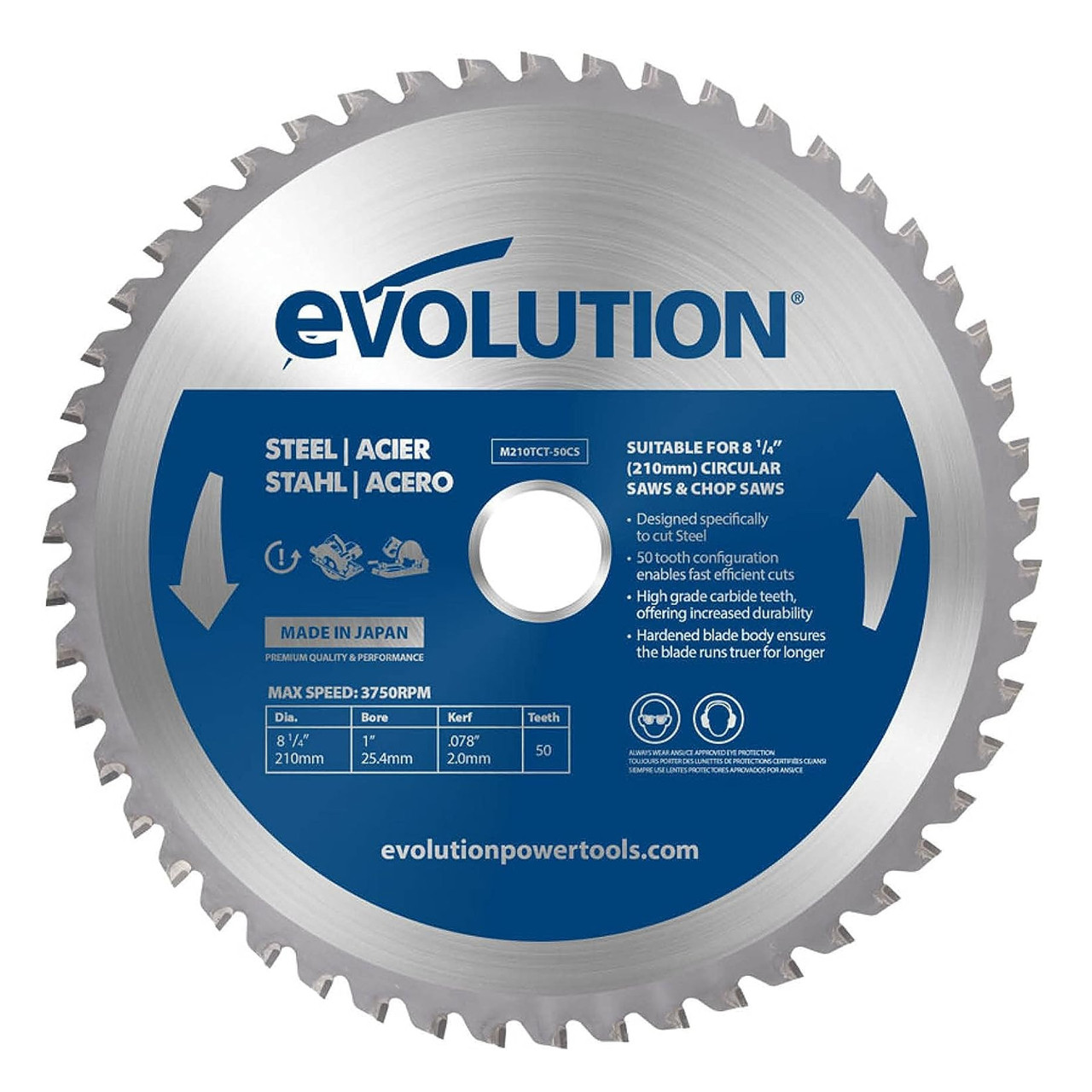 Evolution M210TCT50MCS 210mm Mild Steel Cutting Circular Saw Blade 50T
