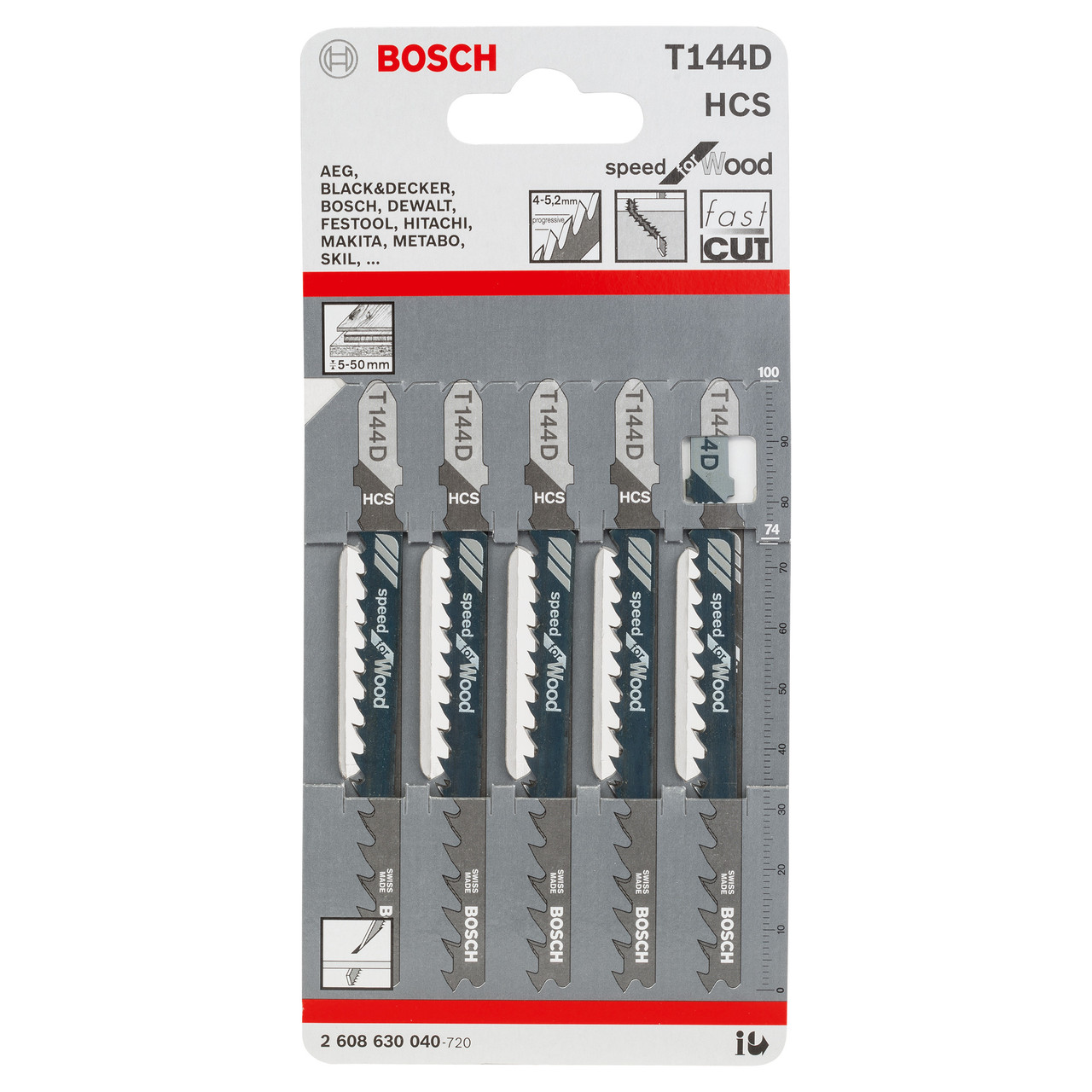 Bosch T144D 100mm Jigsaw Blade for Wood (Pack of 5)
