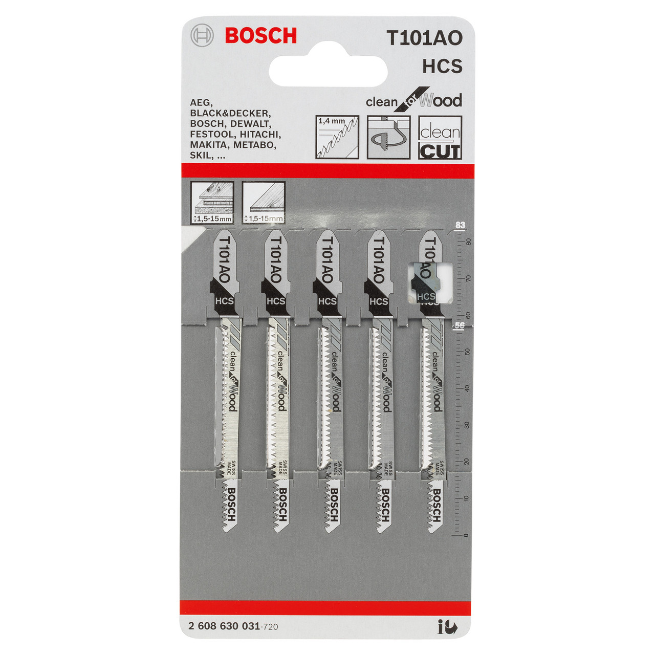 Bosch T101AO 83mm Jigsaw Blade for Wood with 5 Blades