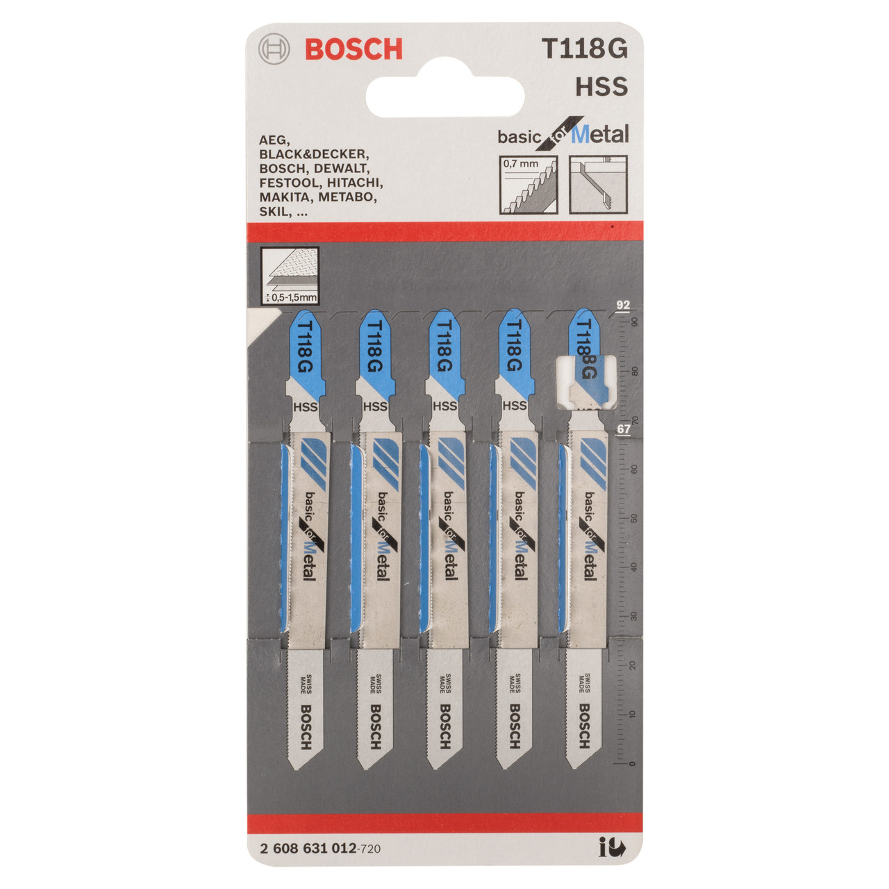 Bosch T118G 92mm Jigsaw Blade for Metal (Pack of 5)