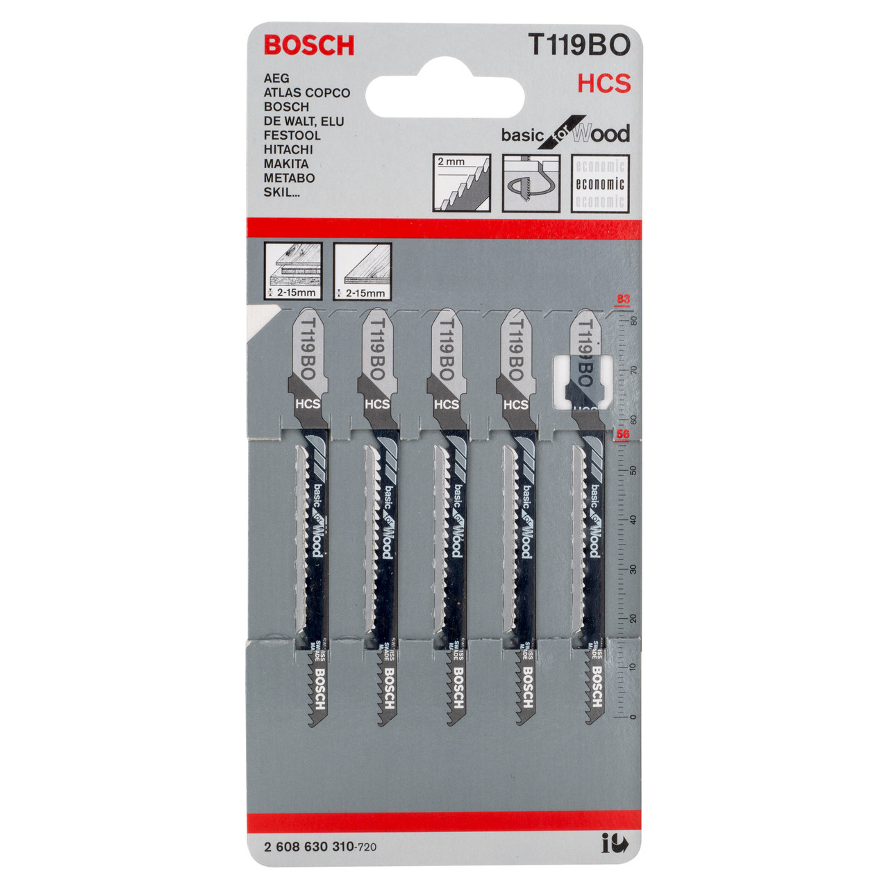 Bosch T119BO 83mm Jigsaw Blade for Wood (Pack of 5)