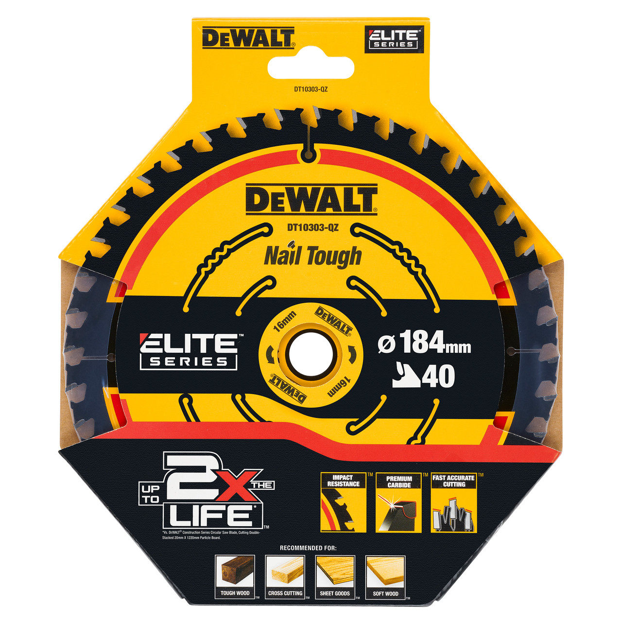 Dewalt DT10303QZ ELITE Series 184 × 16mm 40T Circular Saw Blade