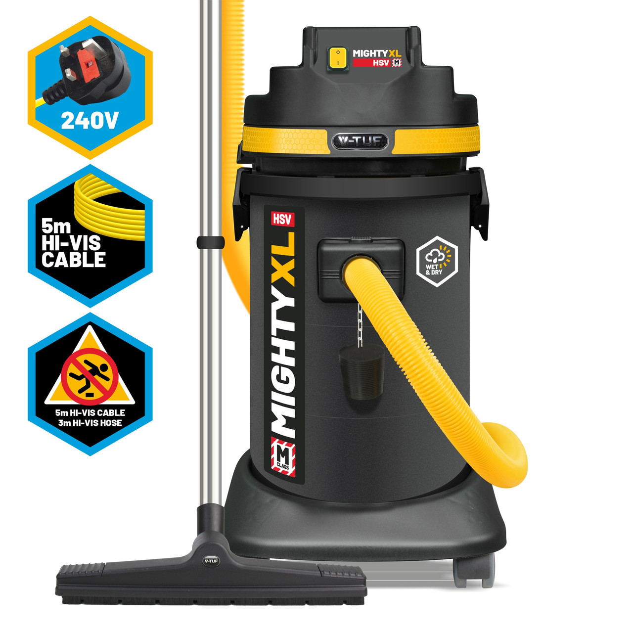 V-tuf MIGHTYXLHSV240V M-Class Wet & Dry Dust Extractor 240V