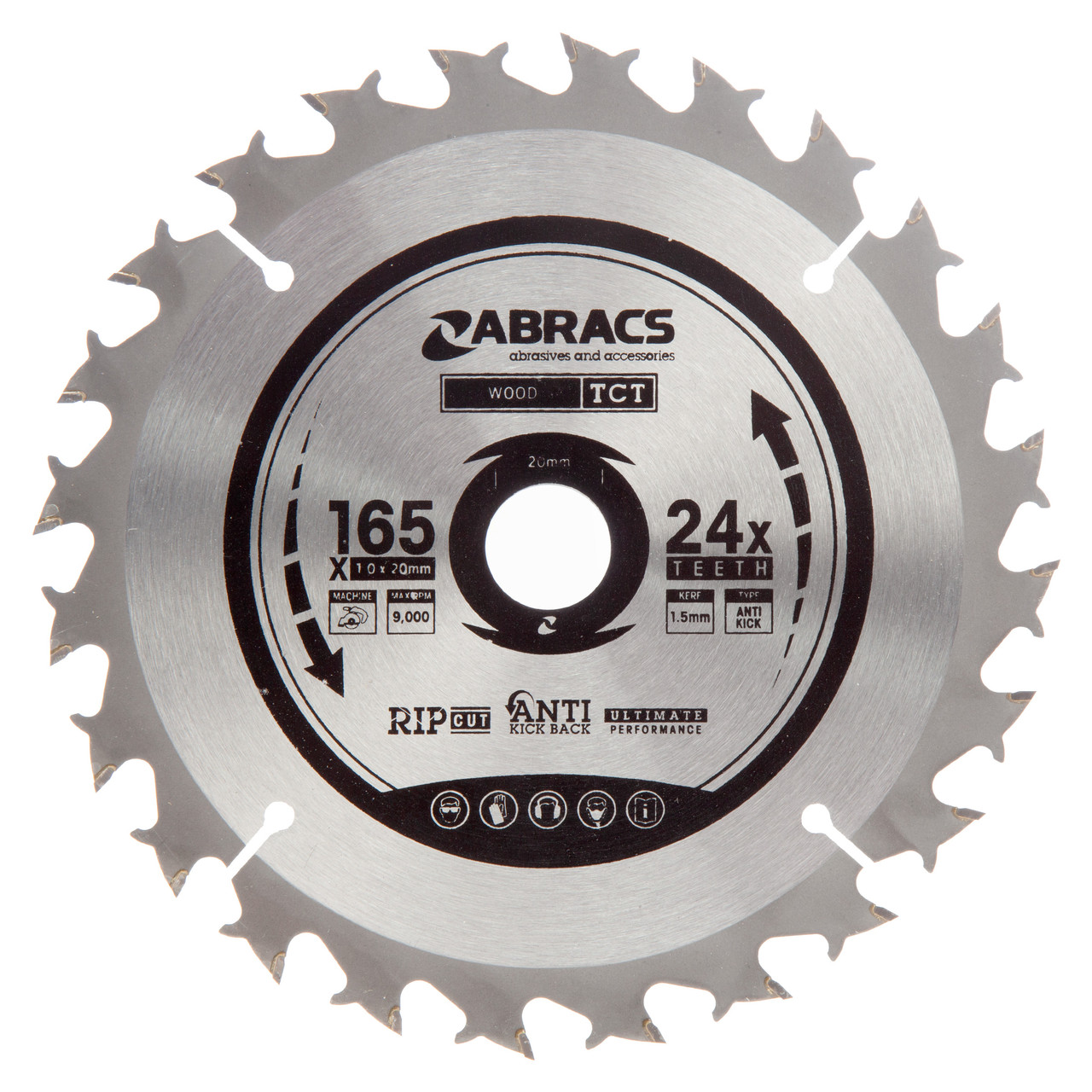 Abracs TCTC16524 165 × 20mm × 24T TCT Circular Saw Blade for Wood