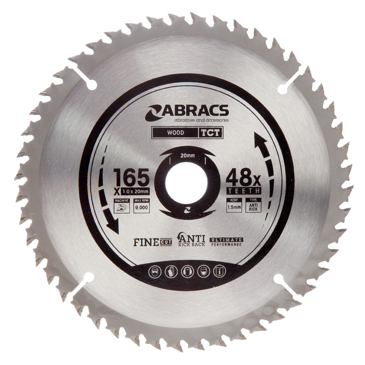 Abracs TCTC16548 165mm x 20mm x 48T TCT Circular Saw Blade for Wood