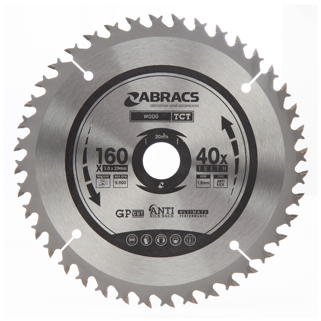 Abracs TCTC16040 160mm x 20mm x 40T TCT Circular Saw Blade for Wood