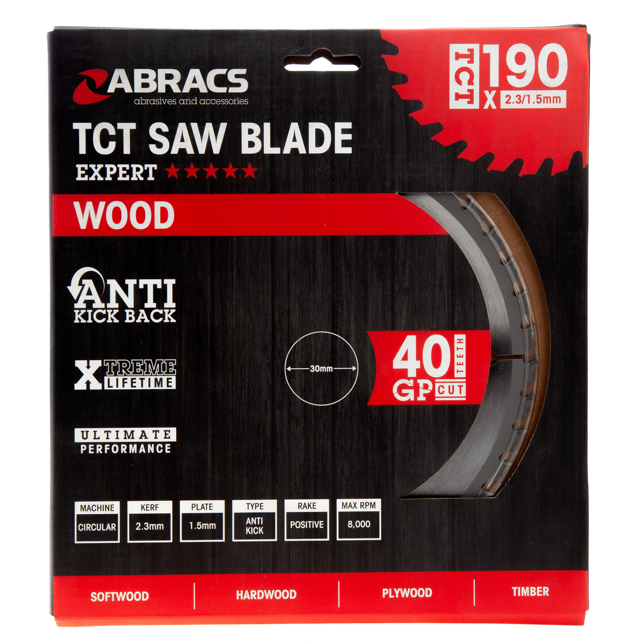 Abracs TCT19040 190 × 30mm × 40T Expert Circular Saw Blade for Wood