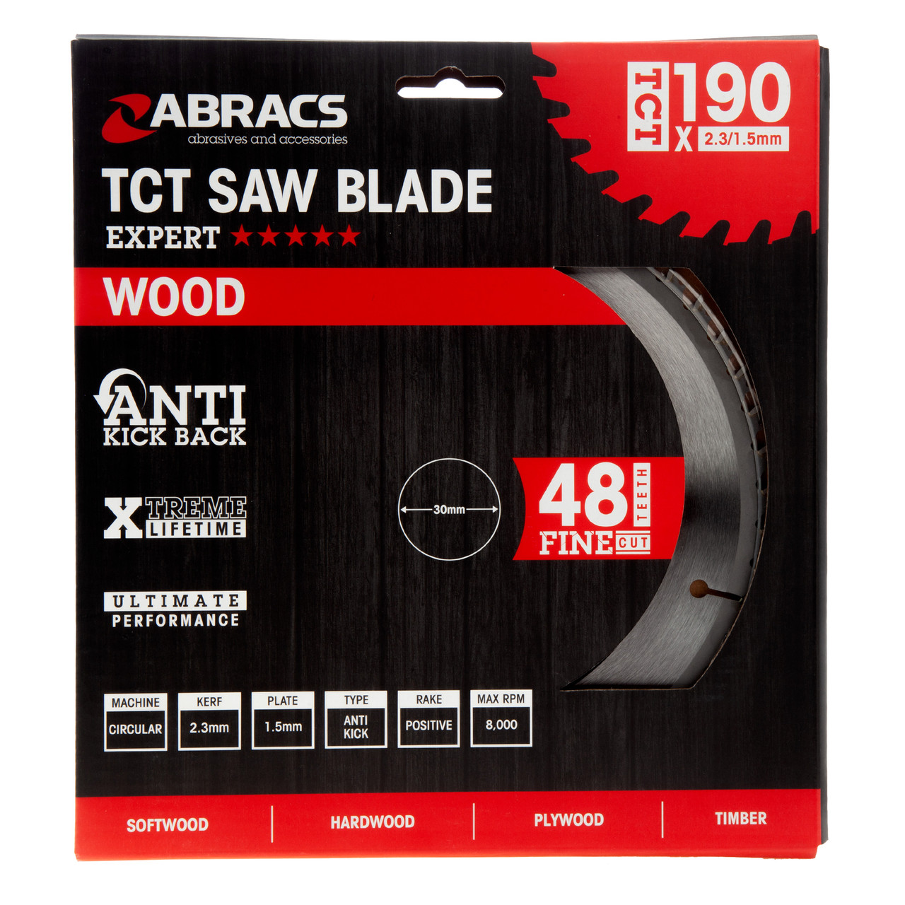 Abracs TCT19048 190 × 30mm × 48T Circular Saw Blade for Wood
