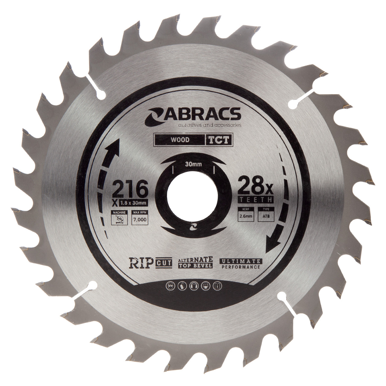 Abracs TCT21628 216 × 30mm × 28T TCT Circular Saw Blade for Wood