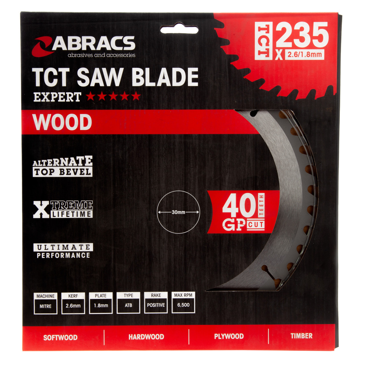 Abracs TCT23540 235 × 30mm × 40T TCT Circular Saw Blade for Wood