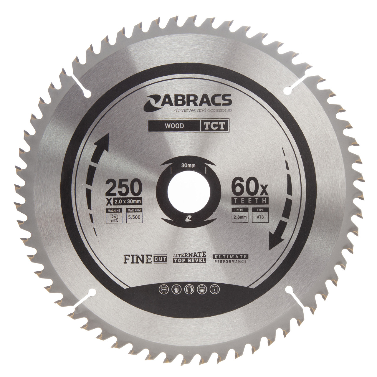 Abracs TCT25060 250 × 30mm × 60T Expert TCT Circular Saw Blade for Wood