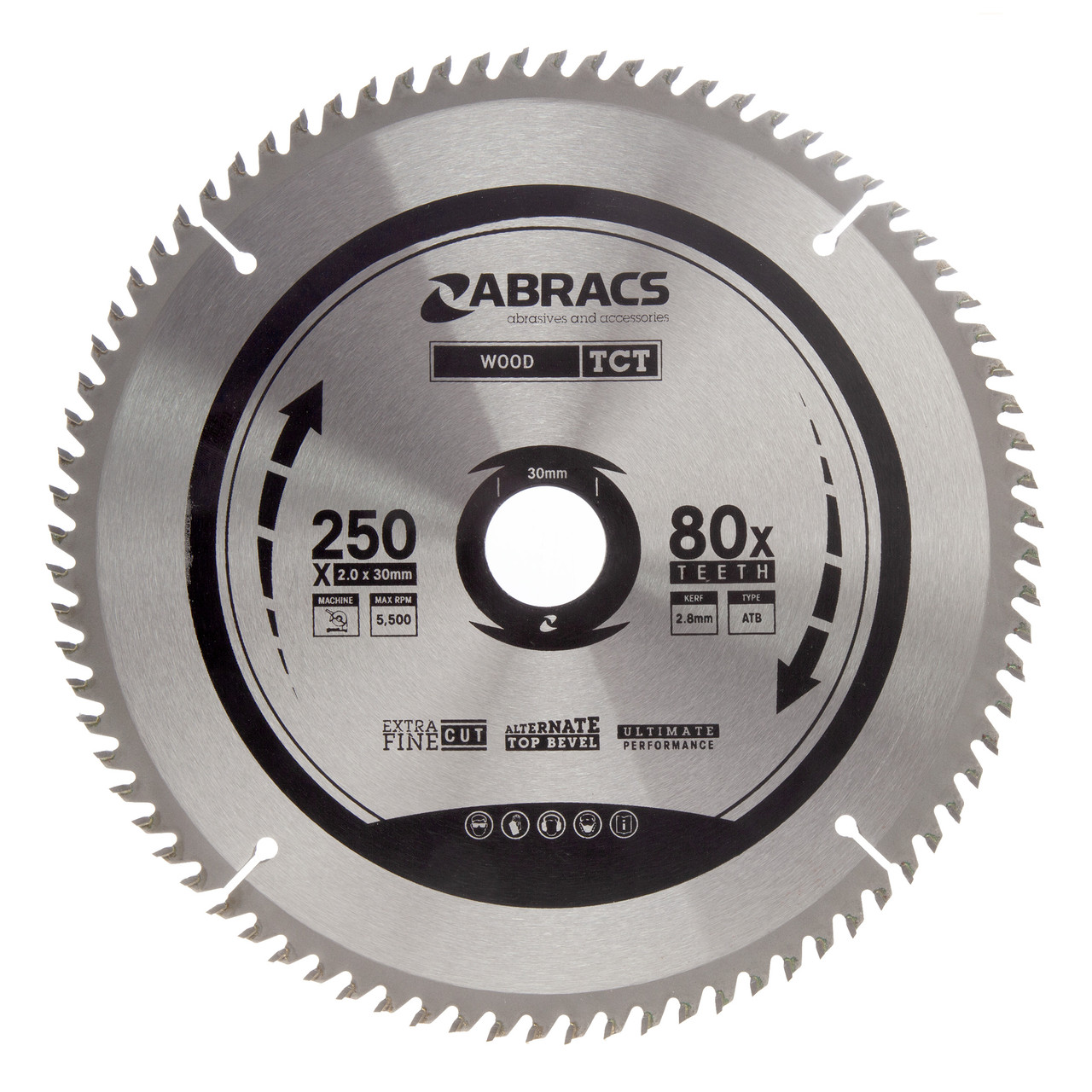 Abracs TCT25080 250 × 30mm × 80T Expert TCT Circular Saw Blade for Wood