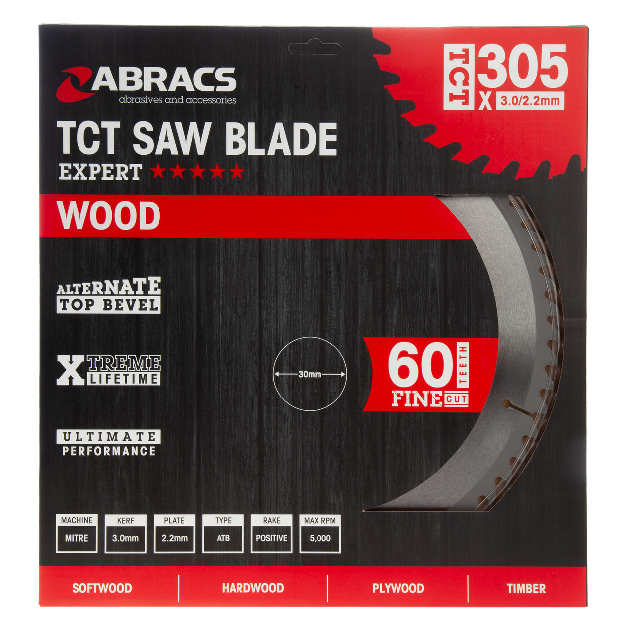 Abracs TCT30560 305 × 30mm × 60T TCT Circular Saw Blade for Wood