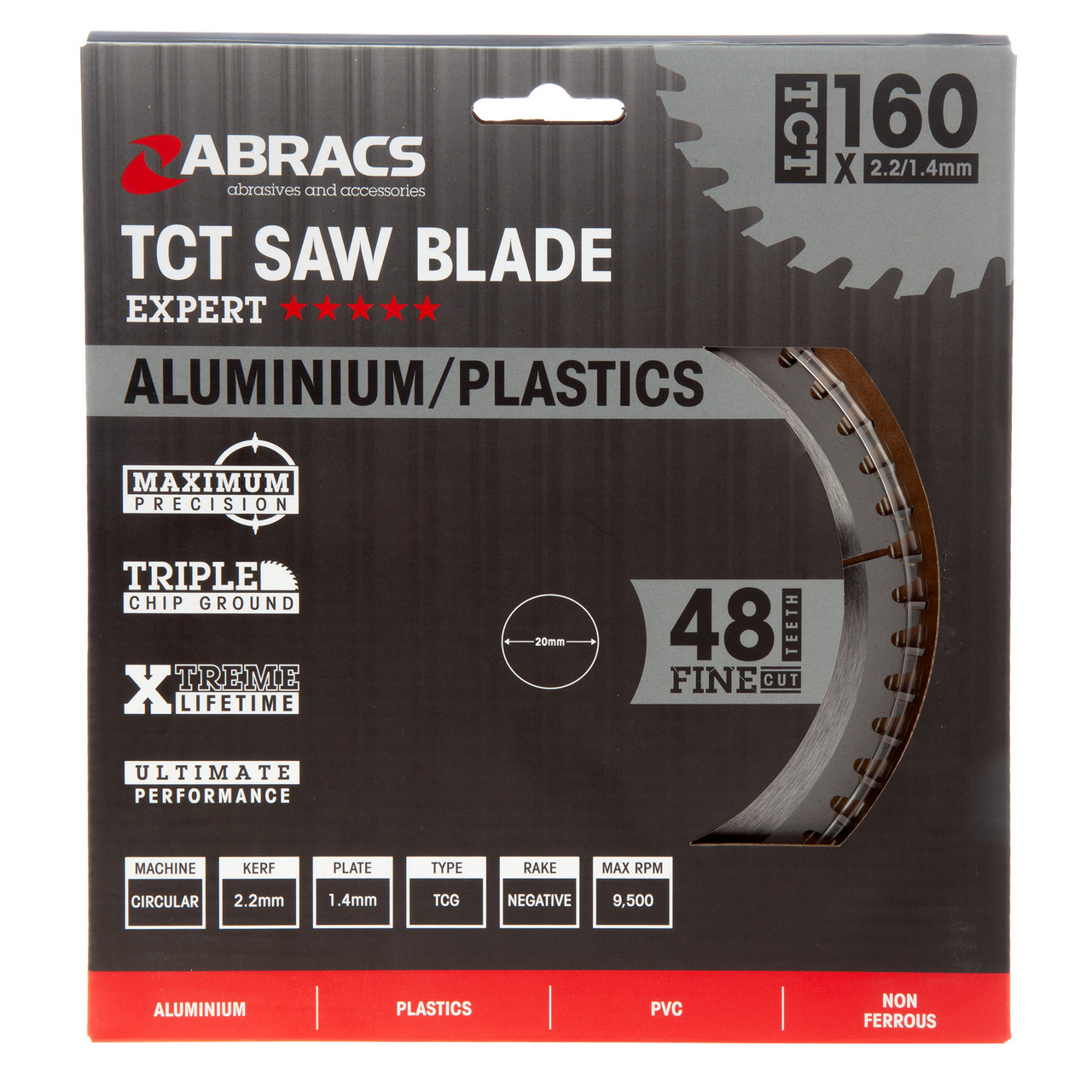 Abracs TCTA16048 160mm × 20mm × 48T TCT Circular Saw Blade for Aluminium