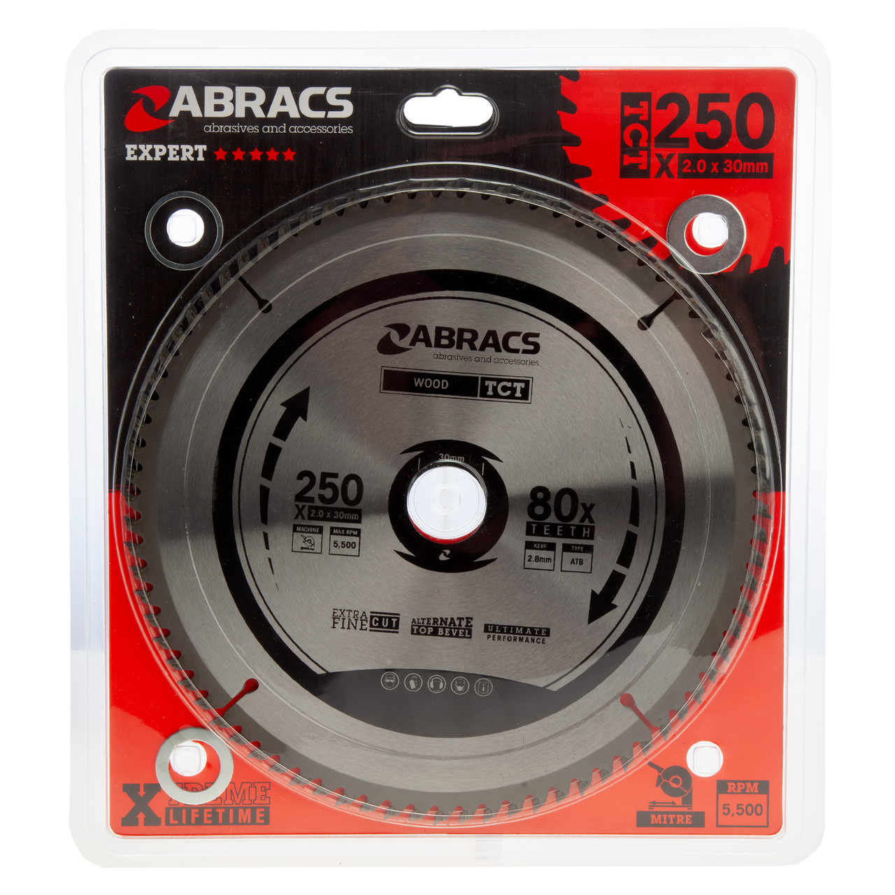 Abracs TCT25080 250 × 30mm × 80T Expert TCT Circular Saw Blade for Wood