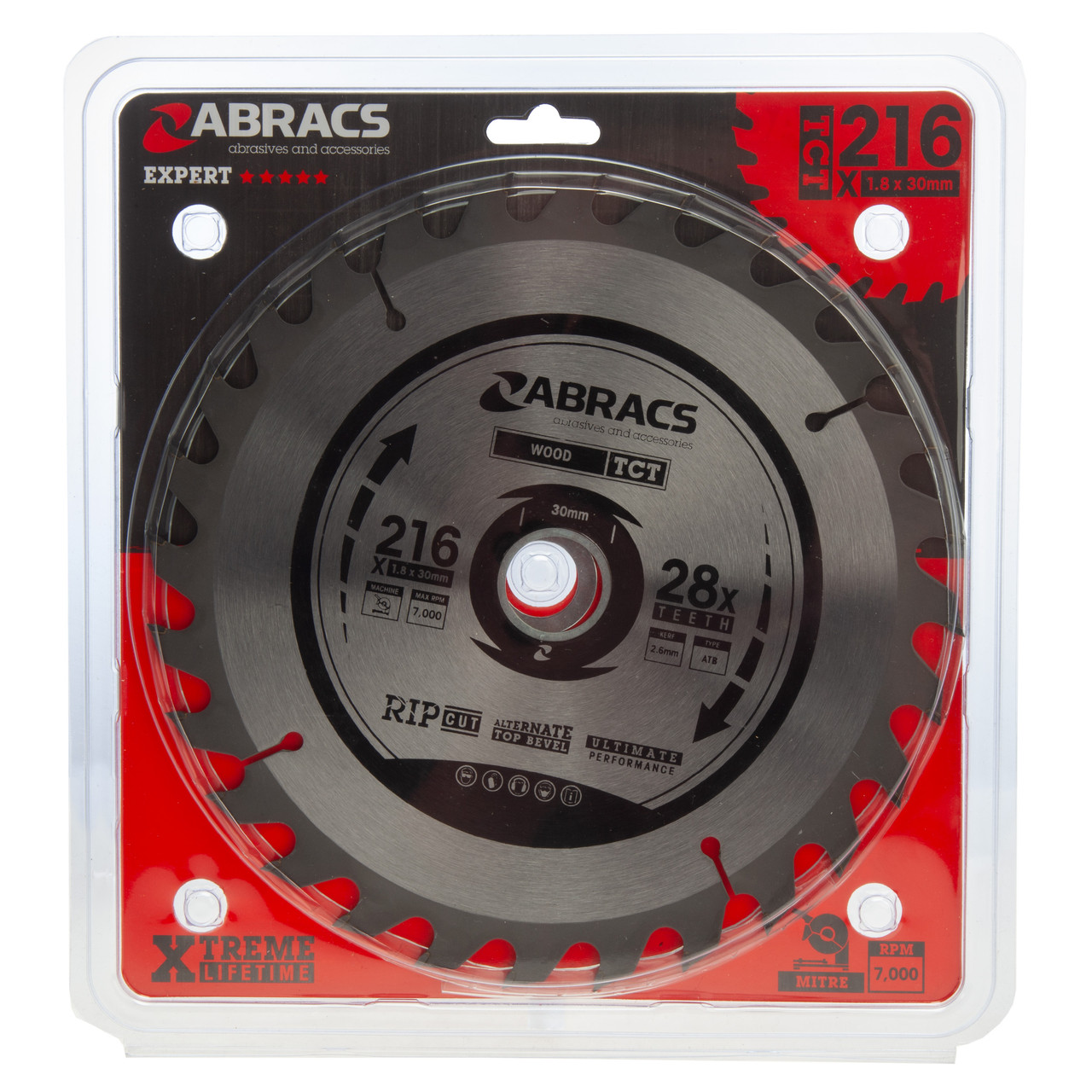 Abracs TCT21628 216 × 30mm × 28T TCT Circular Saw Blade for Wood