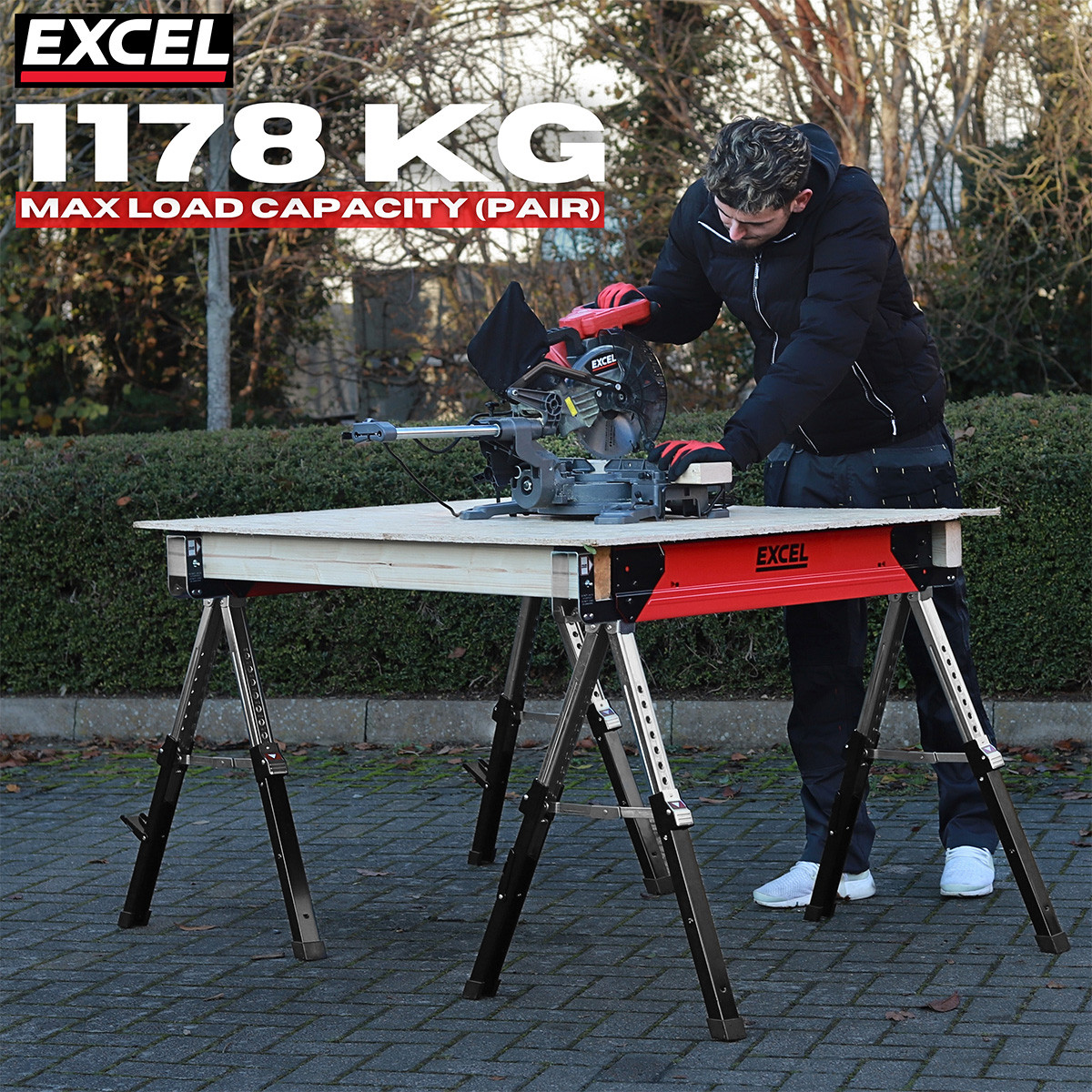 Excel 6288 Heavy-Duty Folding Sawhorse with Adjustable Legs (Twin Pack)