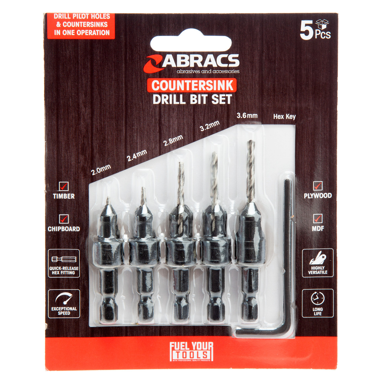 Abracs CSDBSET5 5 Piece Countersink Drill Bit Set