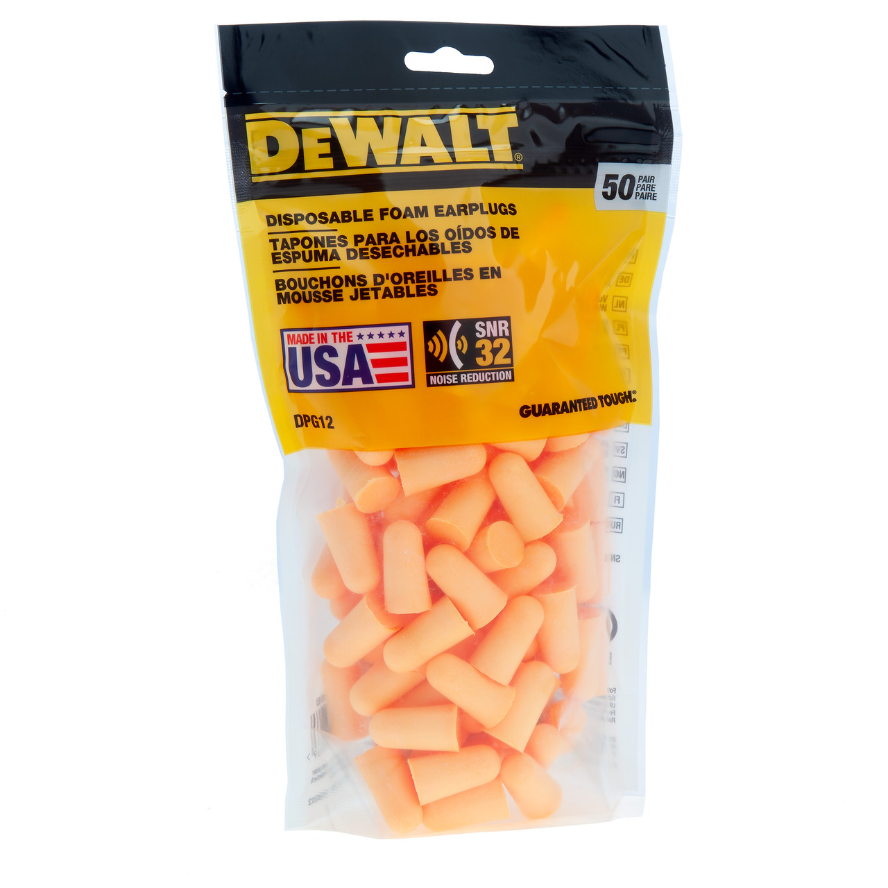 Dewalt DPG12BG50EU Disposable Foam Earplugs Pack of 50