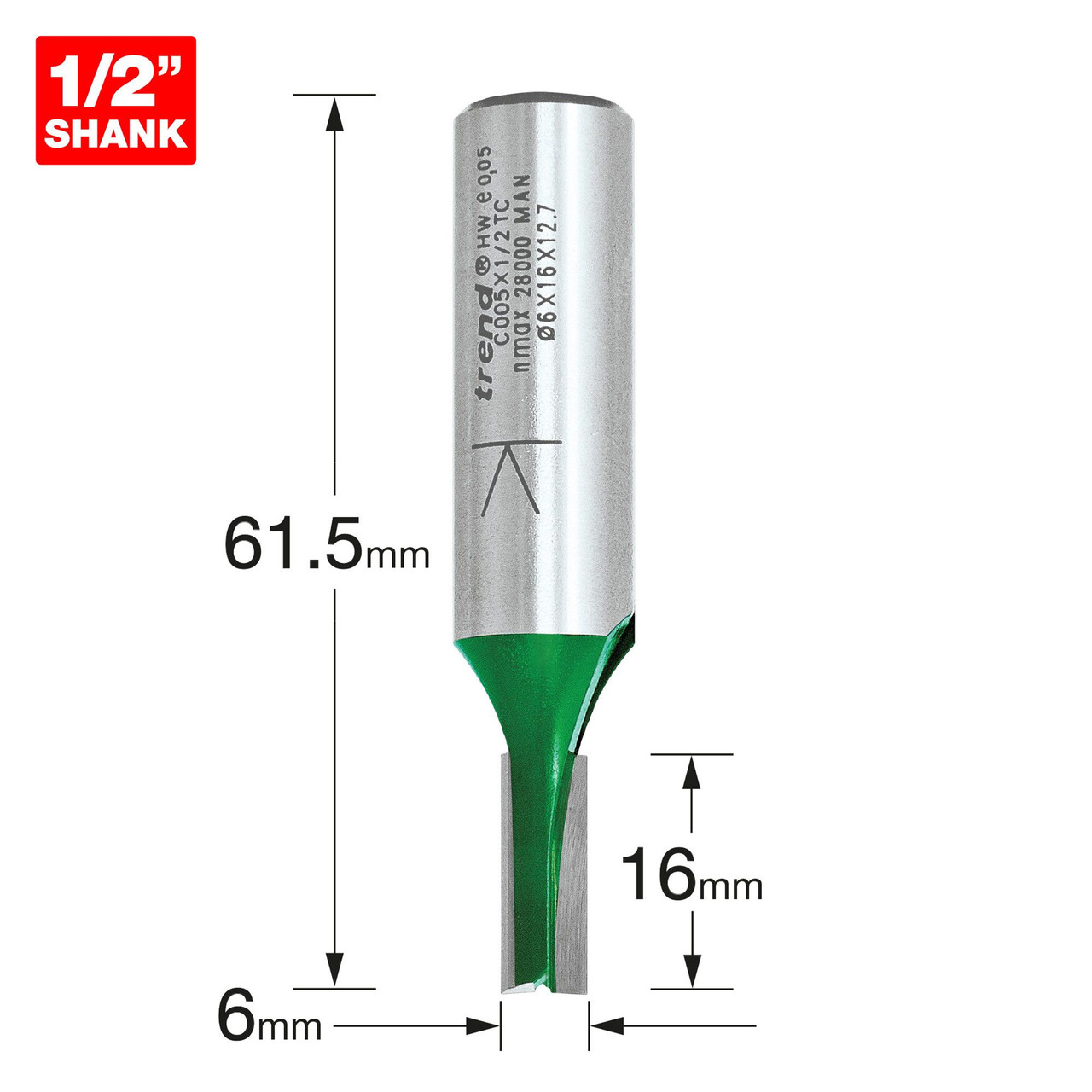 Trend C005X1/2TC CraftPro Two Flute Cutter 6mm Diameter